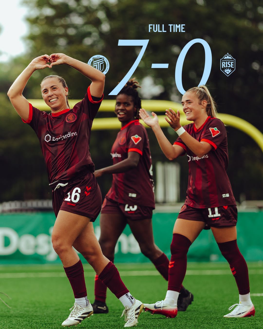 Match Recap: AFC Toronto Clinch Playoff Berth with Record-Breaking 7-0 Victory over Vancouver Rise FC | 09/06